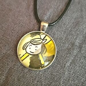Madeline girl illustration necklace silver cabochon upcycled childrens book page